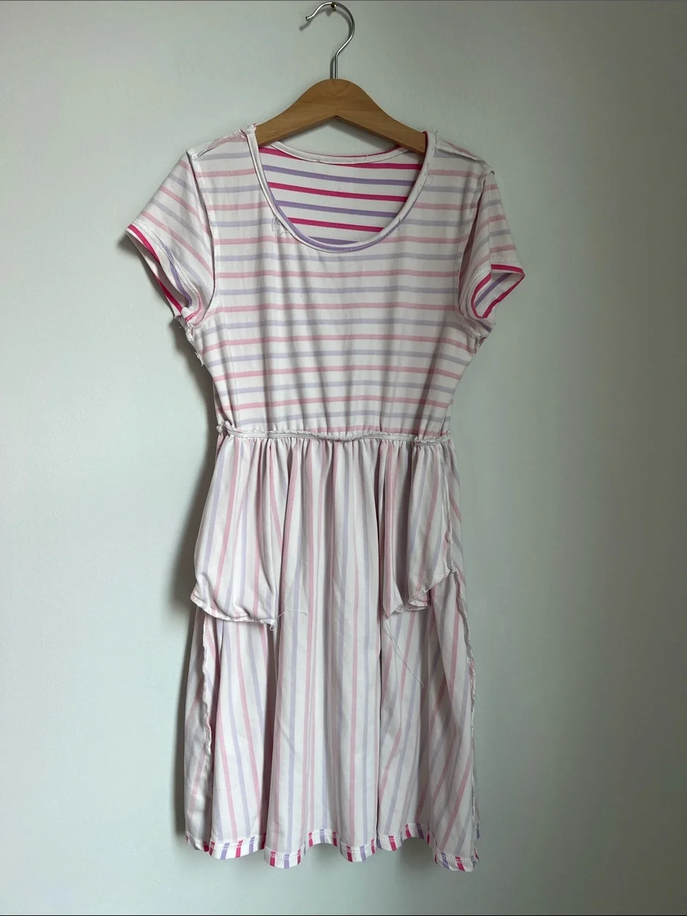 Emma & Elsa | Kids Striped Pink & Lavender Short Sleeve Knit Dress Pockets Sz 10